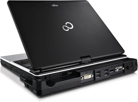 ноутбук Fujitsu Lifebook T901 с подключенной док-станцей док-станция для ноутбука Fujitsu Lifebook T901