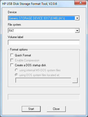������ HP USB Drive Format